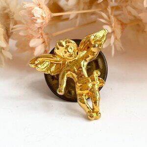 Teeny Tiny Cherub Gold Toned Angel Vintage Religious | Catholic Lapel Pin